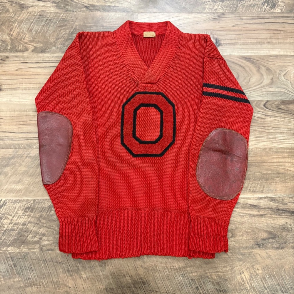 True Vintage 50s Ohio State Varsity Sweater Women S Red Leather Elbow Patch